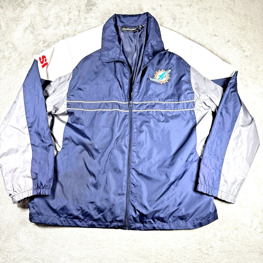 Dunbrooke Miami Dolphins NFL Full Zip Windbreaker Jacket Blue Gray